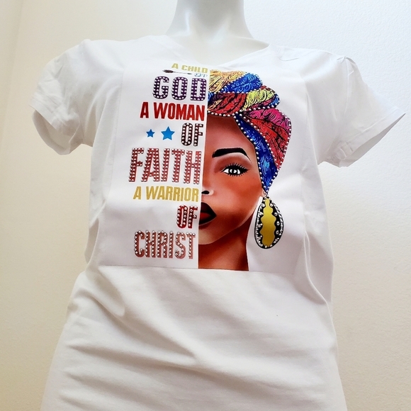 Women "A Child Of God" Graphic White V-Neck T-Shirt Print Size XL - Picture 2 of 7